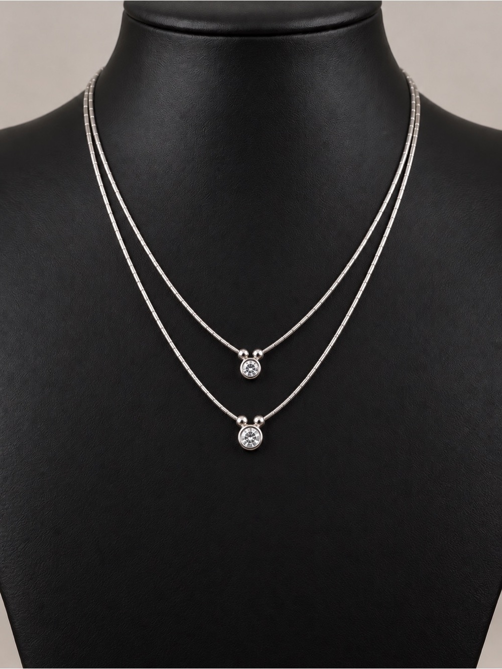 Liquid Sterling Silver Double Strand Bezel Set Necklace